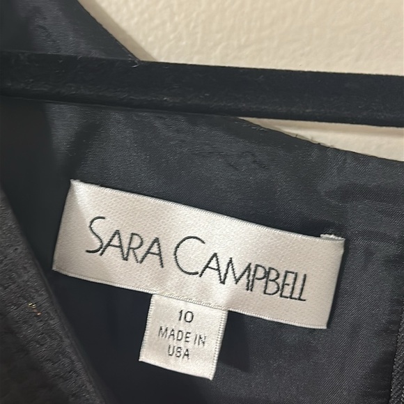 Sara Campbell Black Jacquard Dress Gold Dots Ruffle Detail Sz 10 Party Chic - Picture 6 of 10